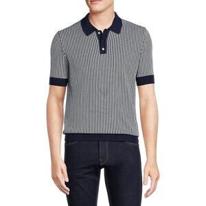 Men’s Max and Chester Knitted Striped Short Sleeve Polo Top Gray White Size S/M